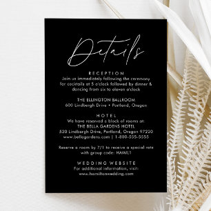 Modern Black and White Script Wedding Details Enclosure Card