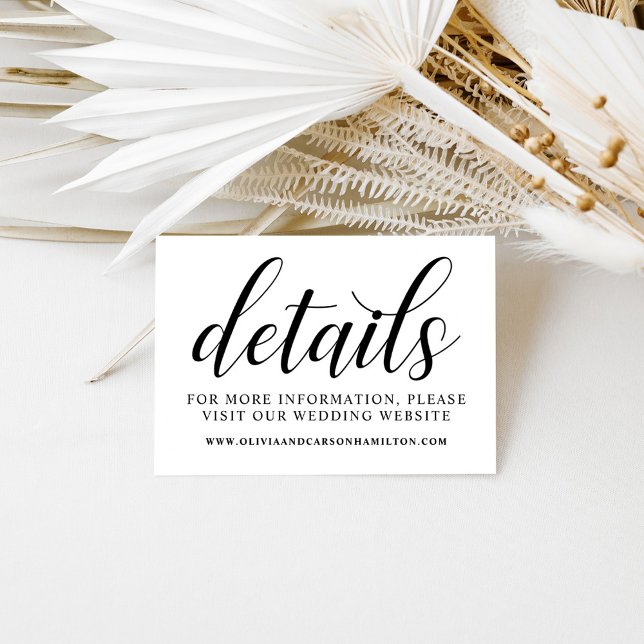Modern Black and White Script Wedding Details Enclosure Card (Creator Uploaded)