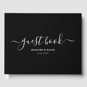 Modern Black and White Script Wedding Guest Book