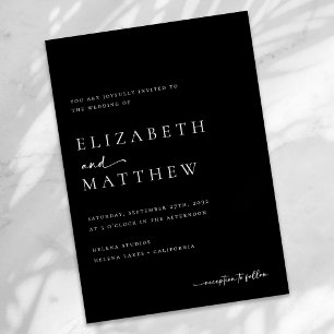Modern Black And White Script Wedding Invitation
