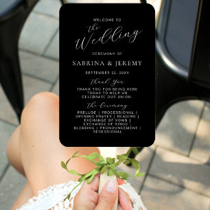 Modern Black and White Script Wedding Program Hand Fan