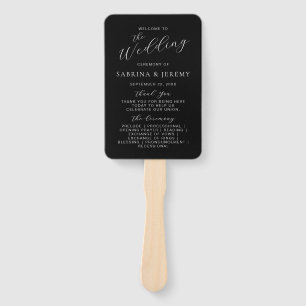 Modern Black and White Script Wedding Program Hand Fan