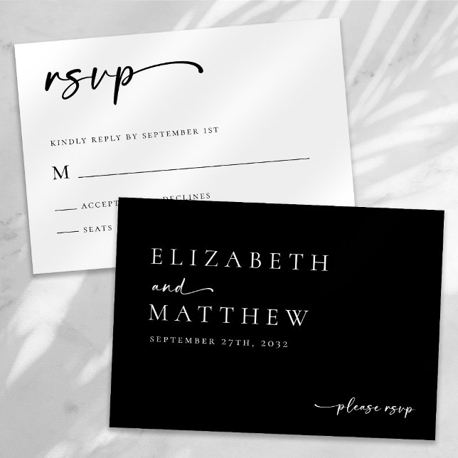 Modern Black And White Script Wedding RSVP Card (Creator Uploaded)