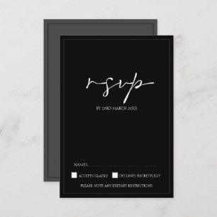 Modern Black and White Script Wedding RSVP Card