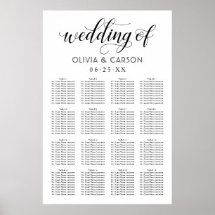 Modern Black and White Script Wedding Seating Poster