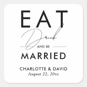 Modern Black and White Script Wedding Square Sticker