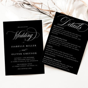 Modern Black and White Simple All in One Wedding Invitation