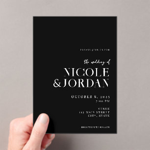 Modern Black and White Simple Chic Wedding Acrylic Invitations