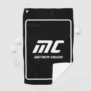 Modern Black and White Simple Cool Sports Monogram Golf Towel