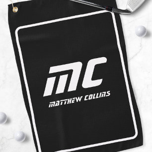 Modern Black and White Simple Cool Sports Monogram Golf Towel