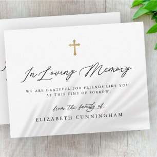 Modern Black and White Simple Faux Cross Memorial Thank You Card