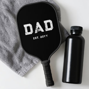 Modern Black and White Simple Masculine Dad Est Pickleball Paddle