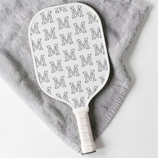 Modern Black and White Simple Monogram Pattern Pickleball Paddle
