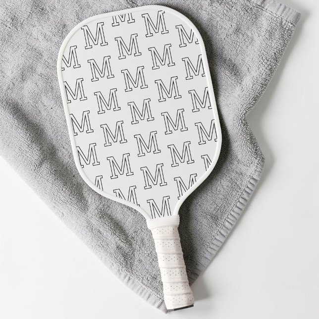 Modern Black and White Simple Monogram Pattern Pickleball Paddle (Modern Black and White Simple Monogram Pattern Pickleball Paddle)