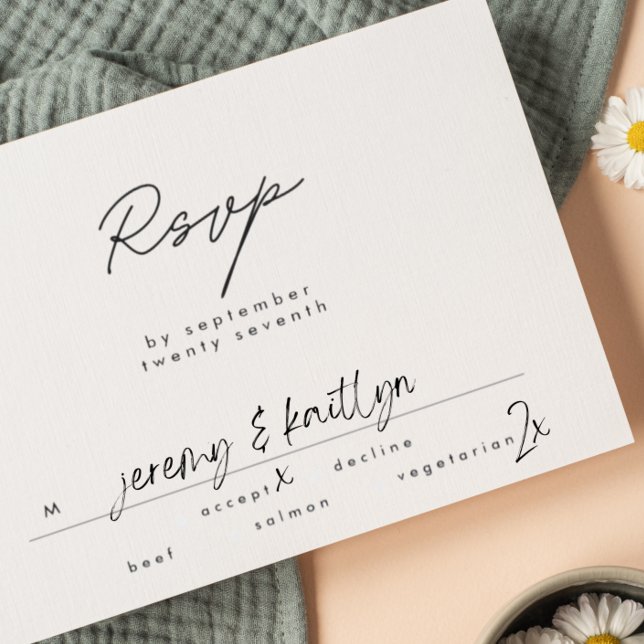 Modern Black and White Simple Text Wedding RSVP Card (Creator Uploaded)