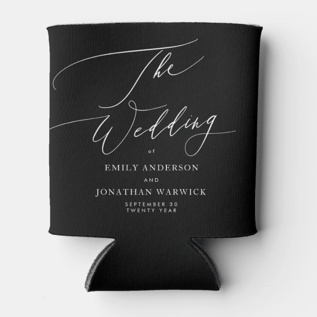 Modern Black and White Simple Wedding Can Cooler (Front)