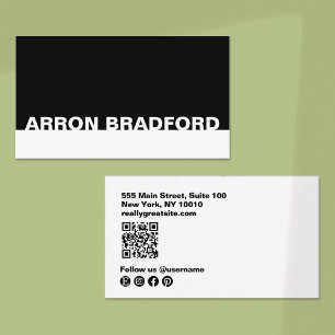 Modern Black and White Social Media QR Code Business Card
