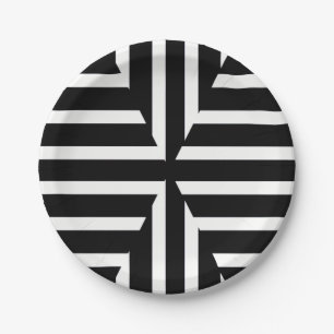 Modern black and white solid stripes paper plate