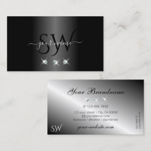 Modern Black and White Sparkling Diamonds Monogram Business Card