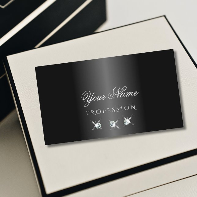Modern Black and White Sparkling Diamonds Stylish Business Card (Creator Uploaded)