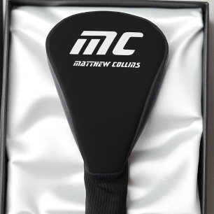 Modern Black and White Sports Simple Cool Monogram Golf Head Cover