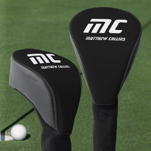 Modern Black and White Sports Simple Cool Monogram Golf Head Cover