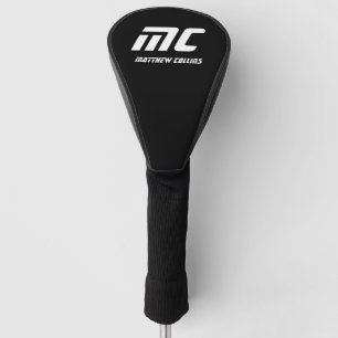 Modern Black and White Sports Simple Cool Monogram Golf Head Cover