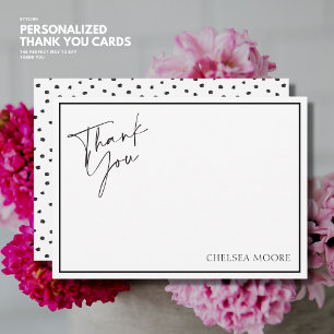 Modern Black and White Spot Flat Thank You Card