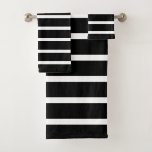 Modern Black and White Stripe  Bath Towel Set