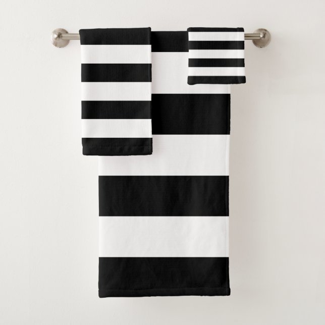 Modern Black and White Stripe Bath Towel Set (Insitu)