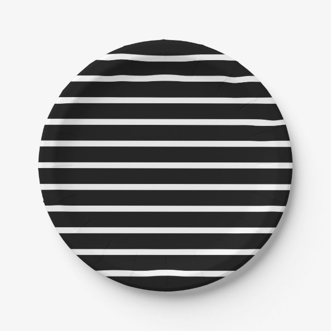 Modern Black and White Stripe  Paper Plate (Front)