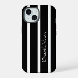 Modern Black and White Stripe Personalised iPhone 15 Case