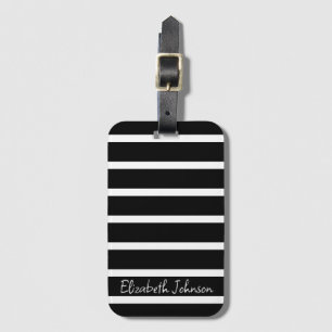 Modern Black and White Stripe Personalised Luggage Tag