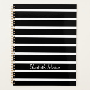 Modern Black and White Stripe Personalised Planner