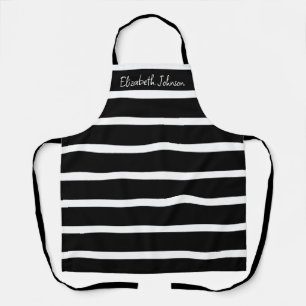 Modern Black and White Stripe Personalized  Apron
