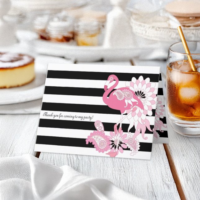 Modern Black and White Stripe Pink Flamingo Thank You Card (Creator Uploaded)