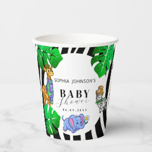 Modern Black and White Stripe Safari Baby Shower Paper Cups