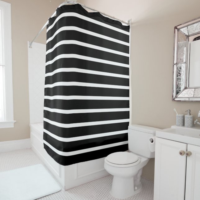 Modern Black and White Stripe  Shower Curtain (In Situ)