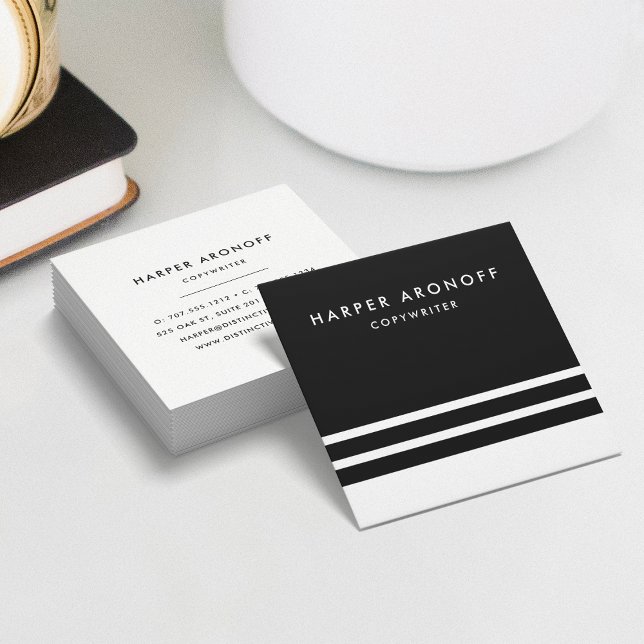 Modern Black and White Stripe Square Business Card (Creator Uploaded)