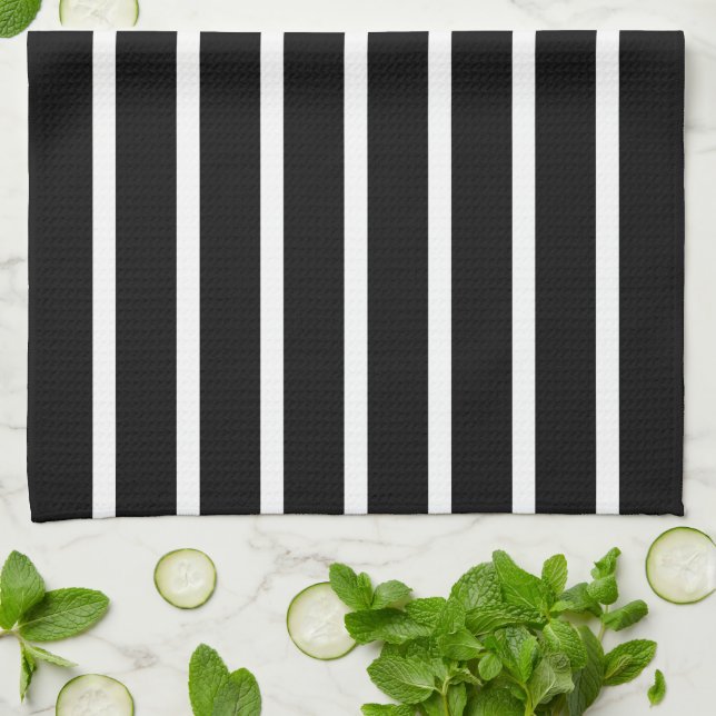 Modern Black and White Stripe  Tea Towel (Folded)