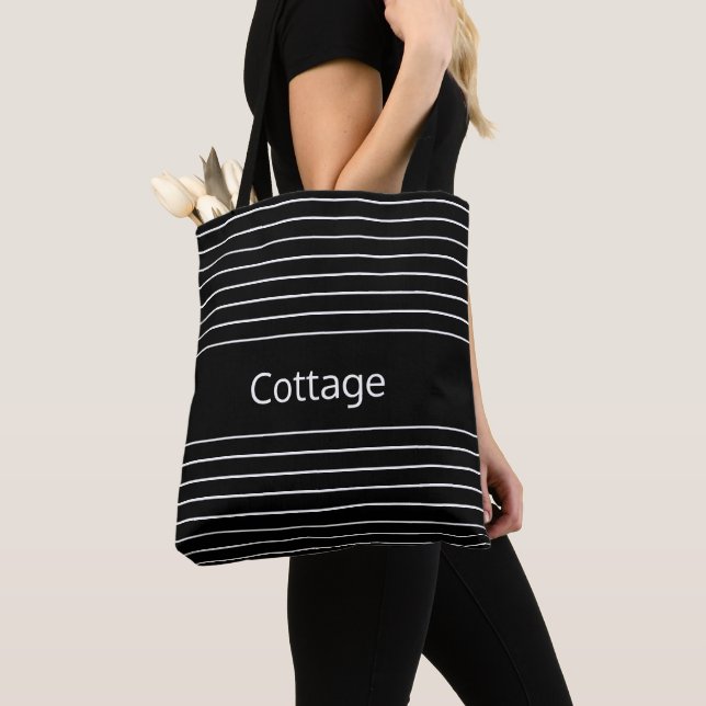 Modern Black and White Stripe Tote Bag (Close Up)