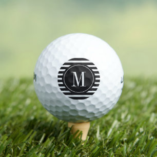 Modern Black and White Stripe with Monogram Golf Balls