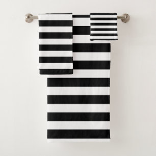 Modern Black And White Striped Bath Towel Set