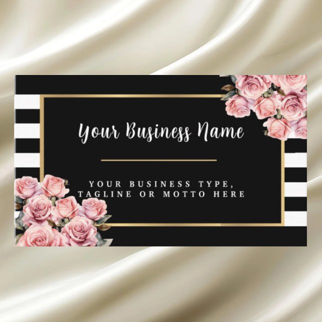Modern Black and White Striped Floral Business Car Business Card (Creator Uploaded)
