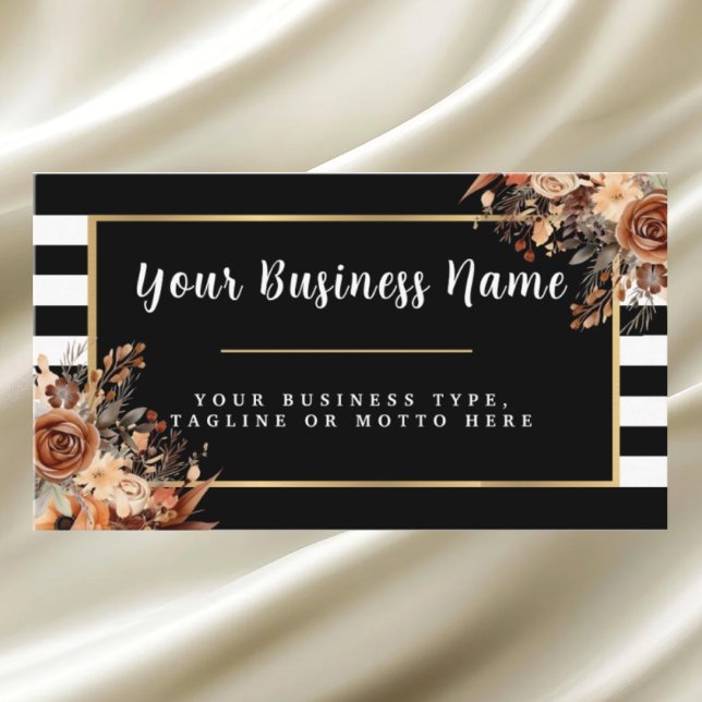 Modern Black and White Striped Floral Business Card (Creator Uploaded)