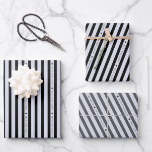Modern Black and White Striped Happy New Year  Wrapping Paper Sheet