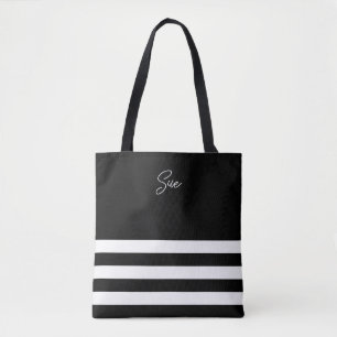 Modern Black and White Striped Tote Bag