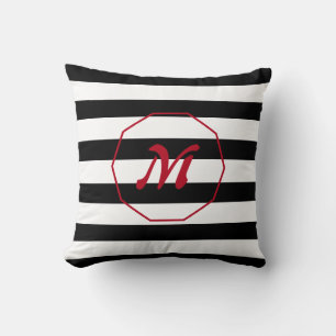 Modern black and white striped with Monogram Cushion