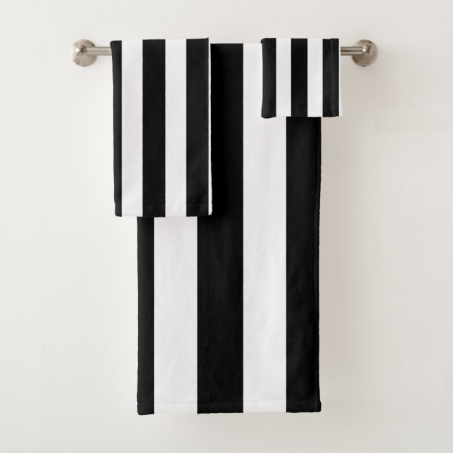 Modern Black and White stripes bathroom Bath Towel Set (Insitu)