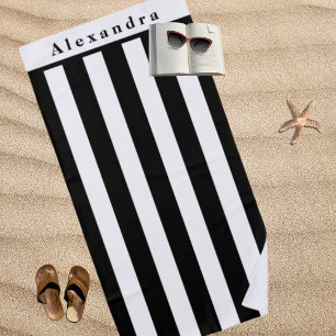 Modern Black and White stripes Beach Towel